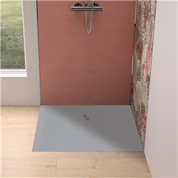 Receveur de douche Kinemoon Evo 80x80 cm gris pierre, texture pierre lunaire avec grille et bonde