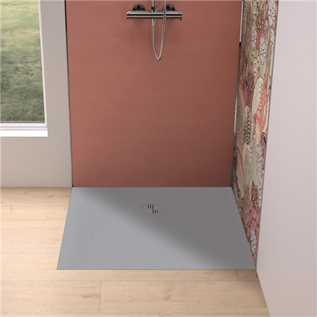 Receveur de douche Kinemoon Evo 80x80 cm gris pierre, texture pierre lunaire avec grille et bonde Receveur de douche Kinemoon Evo 80x80 cm gris pierre, texture pierre lunaire avec grille et bonde