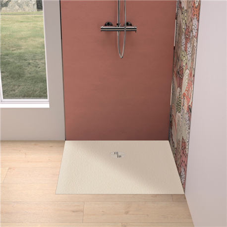 Receveur de douche Kinemoon Evo 90x90 cm sable, texture pierre lunaire avec grille et bonde Receveur de douche Kinemoon Evo 90x90 cm sable, texture pierre lunaire avec grille et bonde