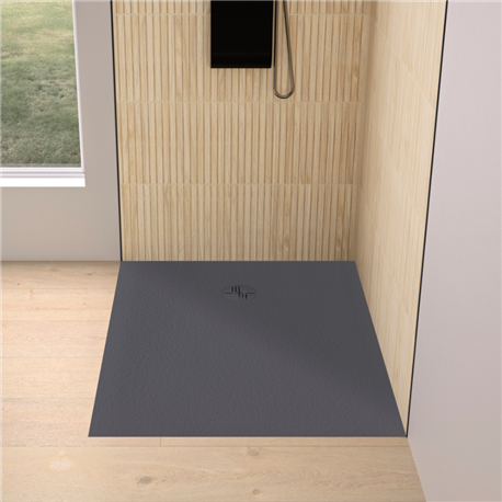 Receveur de douche Kinemoon Evo 140x80 cm gris anthracite, texture pierre lunaire avec grille et bonde Receveur de douche Kinemoon Evo 140x80 cm gris anthracite, texture pierre lunaire avec grille et bonde