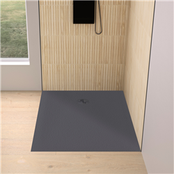 Receveur de douche Kinemoon Evo 100x70 cm gris anthracite, texture pierre lunaire avec grille et bonde