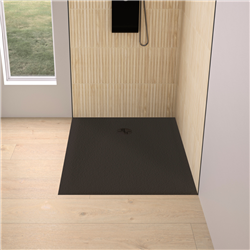 Receveur de douche Kinemoon Evo 140x80 cm noir, texture pierre lunaire avec grille et bonde