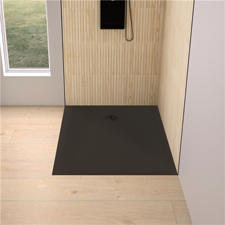 Receveur de douche Kinemoon Evo 100x90 cm noir, texture pierre lunaire avec grille et bonde Receveur de douche Kinemoon Evo 100x90 cm noir, texture pierre lunaire avec grille et bonde