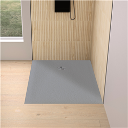 Receveur de douche Kinemoon Evo 100x80 cm gris pierre, texture pierre lunaire avec grille et bonde