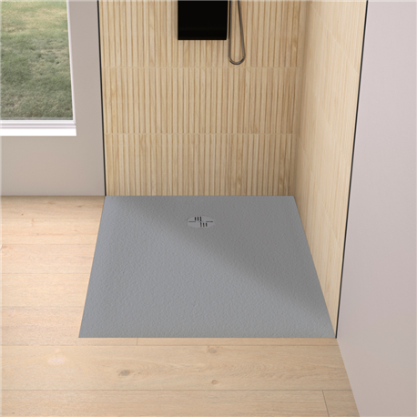 Receveur de douche Kinemoon Evo 120x80 cm gris pierre, texture pierre lunaire avec grille et bonde Receveur de douche Kinemoon Evo 120x80 cm gris pierre, texture pierre lunaire avec grille et bonde