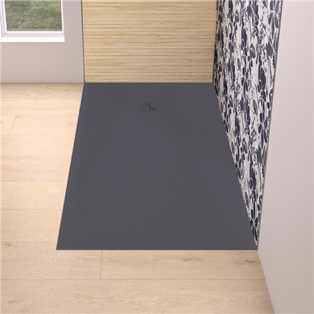 Receveur de douche Kinemoon Evo 160x90 cm gris anthracite, texture pierre lunaire avec grille et bonde Receveur de douche Kinemoon Evo 160x90 cm gris anthracite, texture pierre lunaire avec grille et bonde