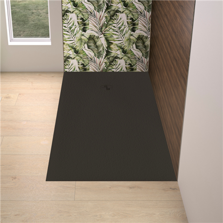Receveur de douche Kinemoon Evo 170x70 cm noir, texture pierre lunaire avec grille et bonde Receveur de douche Kinemoon Evo 170x70 cm noir, texture pierre lunaire avec grille et bonde