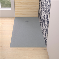 Receveur de douche Kinemoon Evo 180x80 cm gris pierre, texture pierre lunaire avec grille et bonde