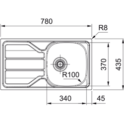 Evier Flash 435 FLN 611-78/44 Inox Lisse 780x435 mm 410044