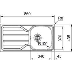 Evier Flash 435 FLN 611-86/46 Inox Lisse 860x435 mm 410020