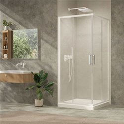 Porte de douche d'angle coulissant Ancoswing 90 cm profilé blanc