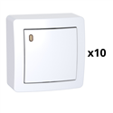 Lot de 10 poussoirs O/F lumineux faible conso avec cadre saillie Alréa ALB62052P blanc polaire