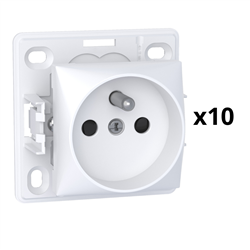 Lot de 10 prises de courant 2P + T connexion à vis Alréa ALB61272P blanc polaire