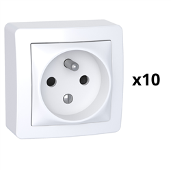 Lot de 10 prises de courant 2P+T complet Alréa ALB62272P blanc polaire