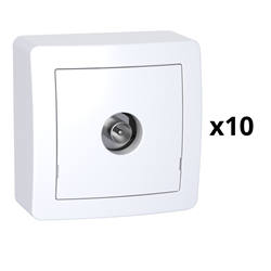 Lot de 10 prises TV simples mâle blindée 1 sortie avec cadre saillie Alréa ALB62311P blanc polaire