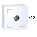 Lot de 10 prises TV simples mâle blindée 1 sortie avec cadre saillie Alréa ALB62311P blanc polaire