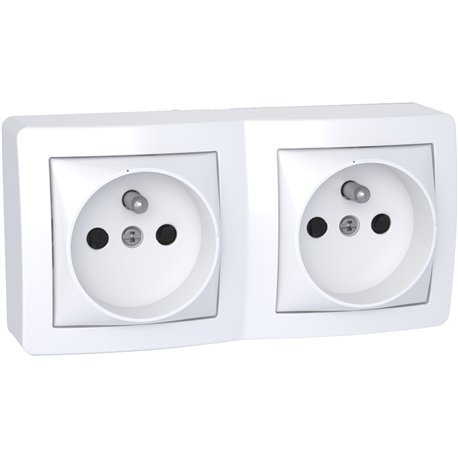 Lot de 5 doubles prises de courant 2P + T connexion à vis avec cadre saillie Alréa ALB62472P blanc polaire