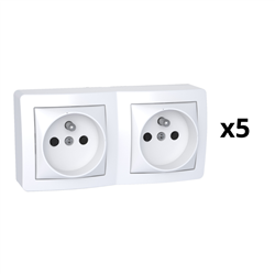 Lot de 5 doubles prises de courant 2P + T connexion à vis avec cadre saillie Alréa ALB62472P blanc polaire