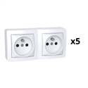 Lot de 5 doubles prises de courant 2P + T connexion à vis avec cadre saillie Alréa ALB62472P blanc polaire