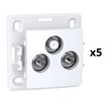 Lot de 5 prises TV Radio 1 entrée hertz + sat 3 sorties TV FM SAT Alréa ALB61329P blanc polaire