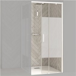 Porte de douche Smart Design AC Sans seuil verre sérigraphié 100 cm profilé Blanc