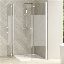 Porte de douche Smart Design AS Sans seuil verre sérigraphié cosmos 100 cm profilé Blanc