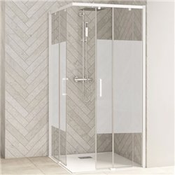 Porte de douche Smart Design AC Sans seuil verre sérigraphié 80 cm profilé Blanc