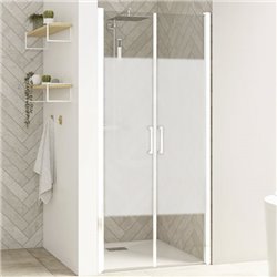 Porte de douche Smart Design 2P Sans seuil verre sérigraphié cosmos 80 cm profilé Blanc