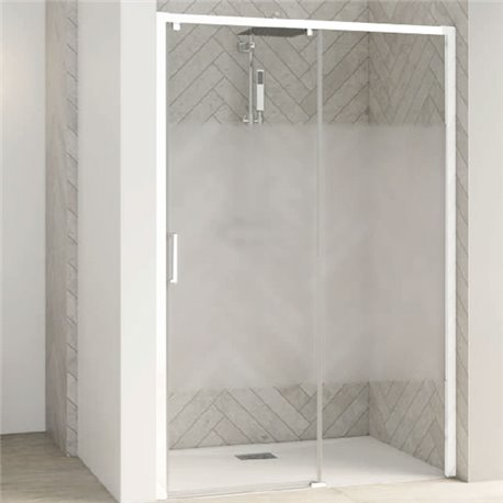 Porte de douche Smart Design C Sans seuil verre sérigraphié cosmos 100 cm profilé Blanc Porte de douche Smart Design C Sans seuil verre sérigraphié cosmos 100 cm profilé Blanc