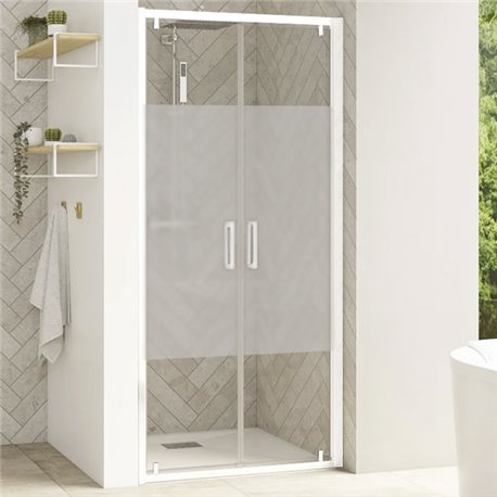 Porte de douche Smart Design 2P Avec seuil verre sérigraphié cosmos 80 cm profilé Blanc Porte de douche Smart Design 2P Avec seuil verre sérigraphié cosmos 80 cm profilé Blanc