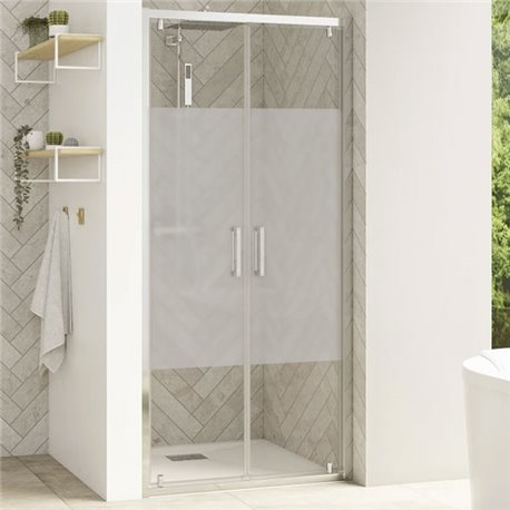 Porte de douche Smart Design 2P Avec seuil verre sérigraphié cosmos 110 cm profilé Chromé