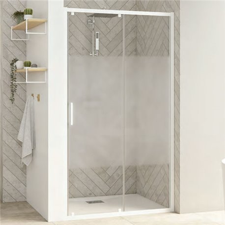 Porte de douche Smart Design C Avec seuil verre sérigraphié cosmos 170 cm profilé Blanc Porte de douche Smart Design C Avec seuil verre sérigraphié cosmos 170 cm profilé Blanc