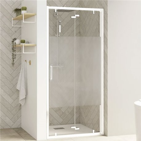 Porte de douche Smart Design S Avec seuil verre sérigraphié cosmos 90 cm profilé Blanc Porte de douche Smart Design S Avec seuil verre sérigraphié cosmos 90 cm profilé Blanc