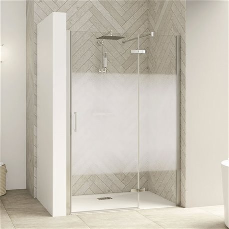 Porte de douche Smart Design P Charnières Sans seuil en niche verre cosmos 150 cm profilé Chromé Porte de douche Smart Design P Charnières Sans seuil en niche verre cosmos 150 cm profilé Chromé