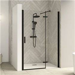 Porte de douche Smart Design P Charnières Sans seuil en niche verre transparent 80 cm profilé Gris noir grainé