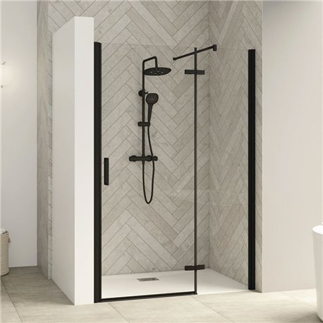Porte de douche Smart Design P Charnières Sans seuil en niche verre transparent 150 cm profilé Gris noir grainé Porte de douche Smart Design P Charnières Sans seuil en niche verre transparent 150 cm profilé Gris noir grainé