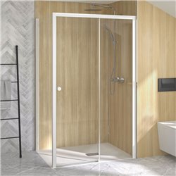 Porte de douche Supra C Sans seuil verre transparent 140 cm fixe droite profilé Blanc
