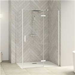 Porte de douche Smart Design P Charnières + F Sans seuil en angle verre transparent 100 cm profilé Blanc