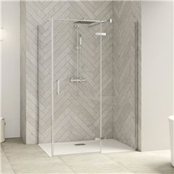 Porte de douche Smart Design P Charnières + F Sans seuil en angle verre transparent 180 cm profilé Chromé
