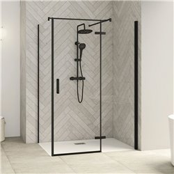 Porte de douche Smart Design P Charnières + F Sans seuil en angle verre transparent 120 cm profilé Gris noir grainé