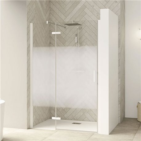 Porte de douche Smart Design P Charnières Sans seuil en niche verre cosmos 80 cm profilé Blanc Porte de douche Smart Design P Charnières Sans seuil en niche verre cosmos 80 cm profilé Blanc