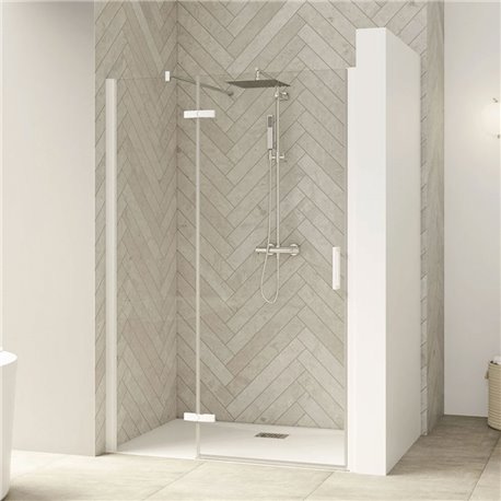 Porte de douche Smart Design P Charnières Sans seuil en niche verre transparent 140 cm profilé Blanc Porte de douche Smart Design P Charnières Sans seuil en niche verre transparent 140 cm profilé Blanc