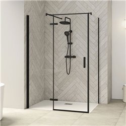 Porte de douche Smart Design P Charnières + F Sans seuil en angle verre transparent 170 cm profilé Gris noir grainé