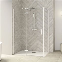 Porte de douche Smart Design P Charnières + F Sans seuil en angle verre transparent 140 cm profilé Blanc