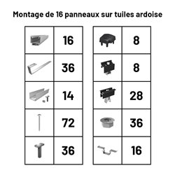 Pack Fixation Tuiles Ardoise - 16 panneaux - Installation Portrait - K2