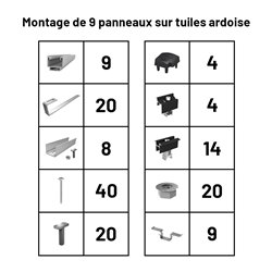 Pack Fixation Tuiles Ardoise - 9 panneaux - Installation Portrait - K2