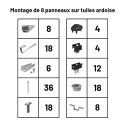 Pack Fixation Tuiles Ardoise - 8 panneaux - Installation Portrait - K2