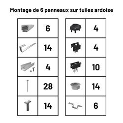 Pack Fixation Tuiles Ardoise - 6 panneaux - Installation Portrait - K2