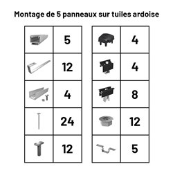 Pack Fixation Tuiles Ardoise - 5 panneaux - Installation Portrait - K2