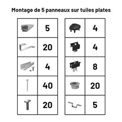 Pack Fixation Tuiles Plates - 5 panneaux - Installation Paysage - K2